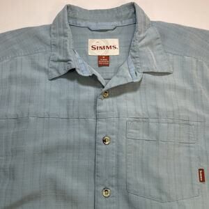 Simms Men’s Button Down Fishing Shirt Blue Medium Outdoor Casual